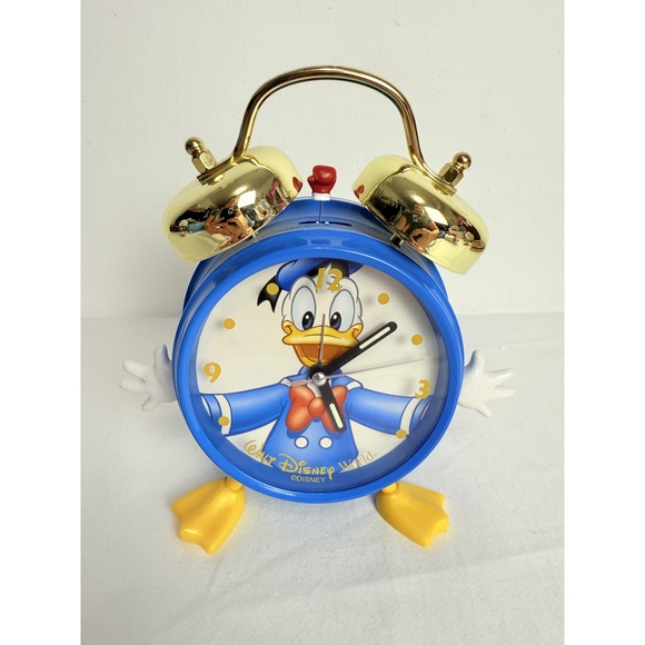 Disney Blue Yellow Analog Twin Bell Donald Duck Swinging ArmsAlarm Clock - Picture 1 of 11